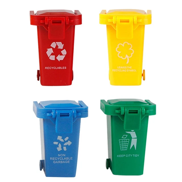 4 Pcs Mini Trash Can Garbage Truck Toys Curbside Bin Small Desk Child Toddler