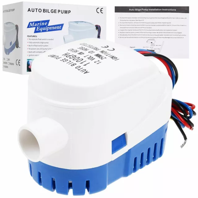 12V/1100GPH Automatic Submersible Boat Bilge Water Pump w/ Auto Float Switch GB