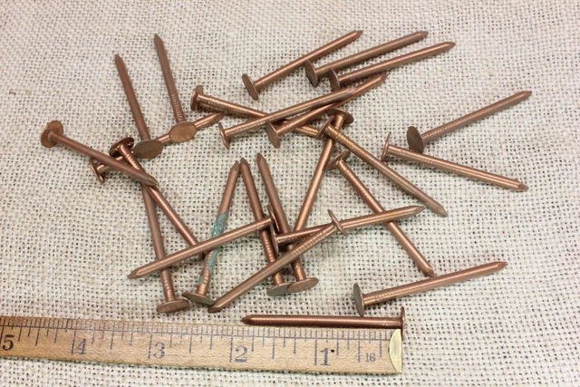2” Solid Copper 25 Nails 3/8” Round Flat Head Vintage Crafting Roofing Flashing