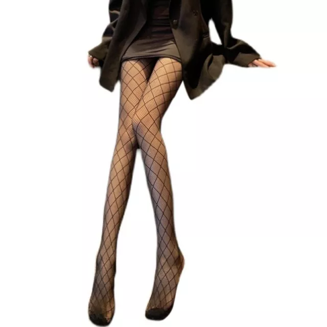 Women Black Fishnet Tights Gothic Rhombus Mesh Pantyhose Stockings