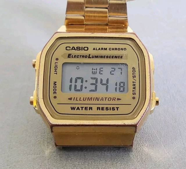 CASIO A168 UHR Unisex Farbe Gold Water Resistent Electro Luminescence