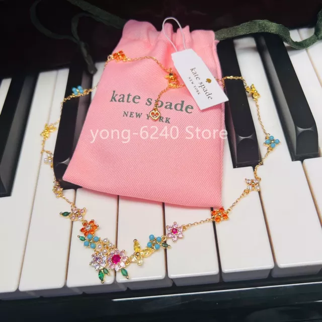NWT Kate ks Spade New Bloom Statement Flower Butterfly Necklace w/ Dust Bag
