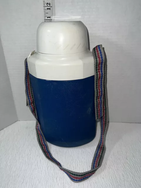 New Vintage Coleman Thermos Canteen #5517 Blue/White Cup Top Flip Top Spout  