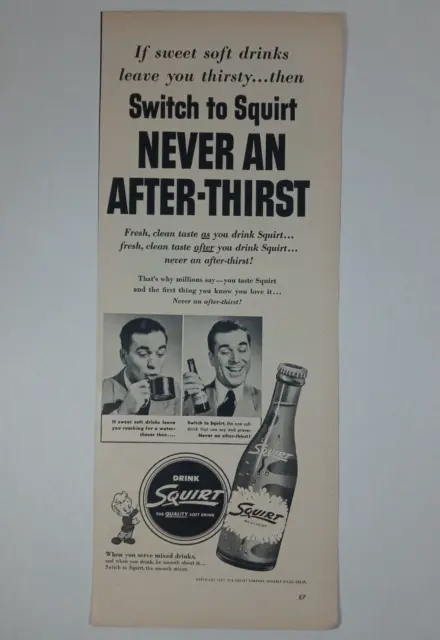 1950's SQUIRT Soft Drink Soda Drink After Thirst Man Slim Vintage Print Ad