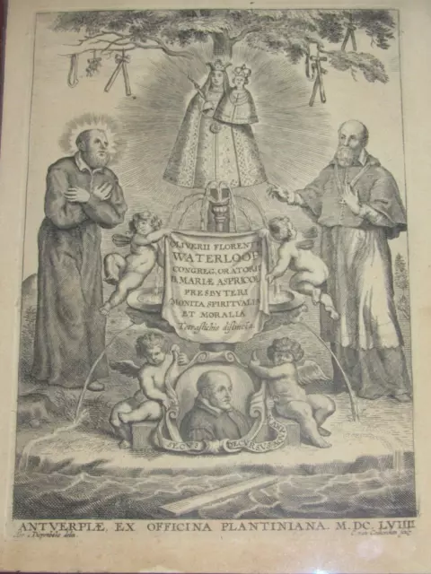 06J9 Antigua Grabado Siglo Xvii Icono Virgen Maria À EL NIÑO Anvers Bélgica 1658