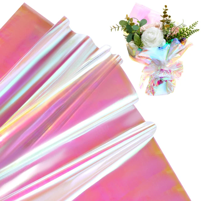 50 Feuilles Papier D'emballage Bouquet - Rose Et Blanc Avec Bordure Dorée - 58x58 Cm, Imperméable - Pour Fleuriste, Cadeaux - 10