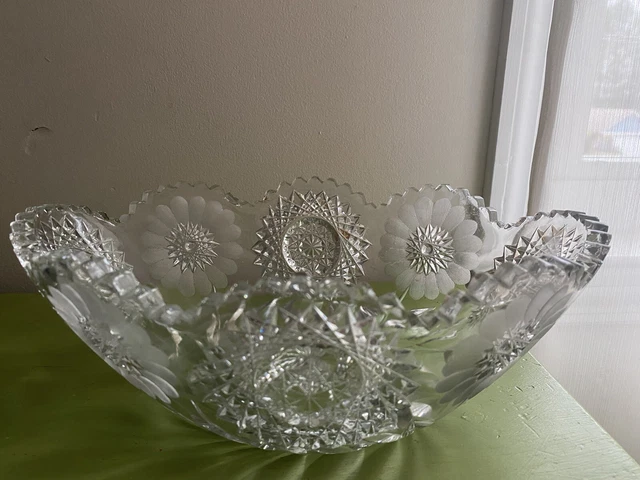 American Brilliant Cut Glass Period Oval Bowl 11” chips missing