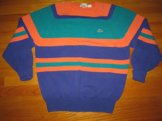22127 LACOSTE CLUB Vtg 80s 90s Blue STRIPE Crew Neck Sweater polo shirt ...