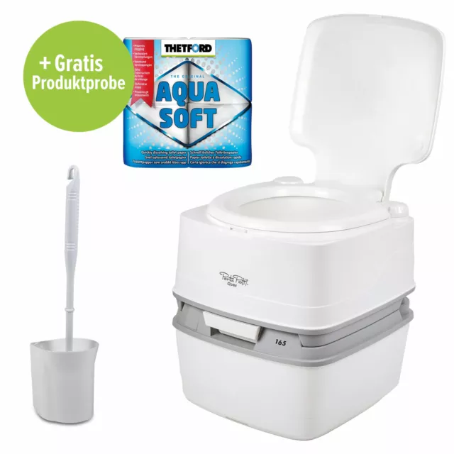 Porta Potti Qube 165 + Chemie + Fiamma Toilettenbürste + Aquasoft für Wohnwagen