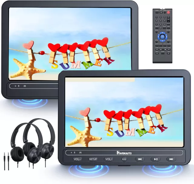 2x10,5" Full HD Tragbarer DVD Player Auto Kopfstütze Monitor AKKU mit Kopfhörer