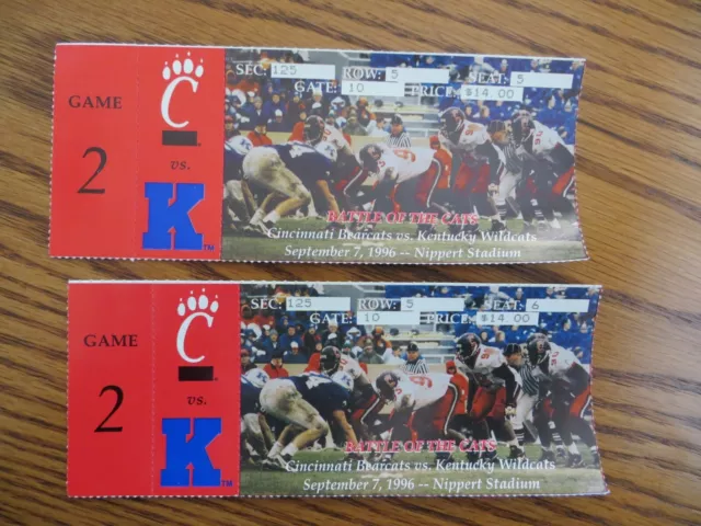 2 Ticket Stub Kentucky Wildcats @ Cincinnati Bearcats Nippert Stadium 1996