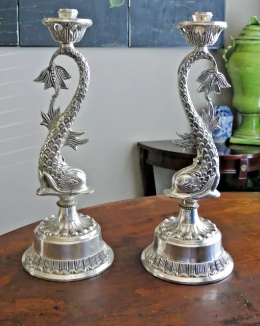 Vintage Buccallati Style Dolphin Candlestick Pair