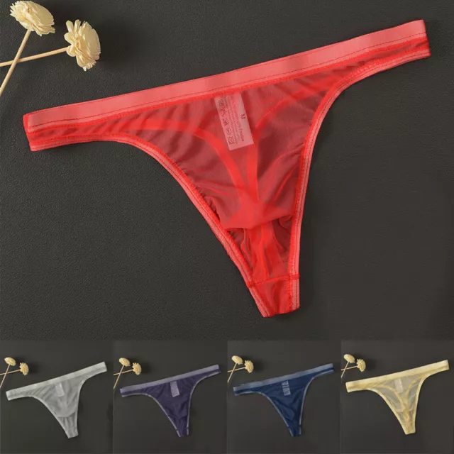 MENS SEAMLESS BRIEFS Underwear Thong Clear Panties Low Rise Bikini G ...