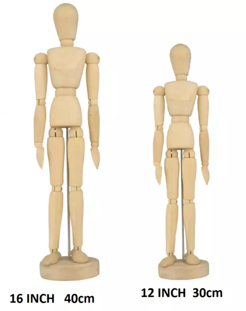 Artist Wooden Mannikin Mannequin 12" & 16" Inch Sketching Lay Figure Drawing Aid