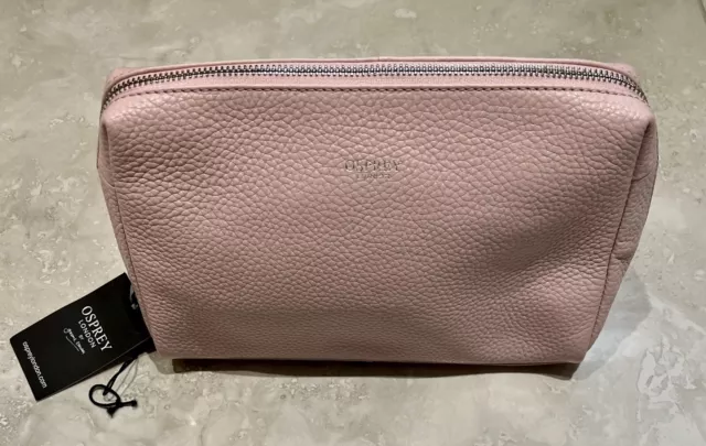 Osprey London Pink Leather Cosmetic, Make Up, Wash Bag New