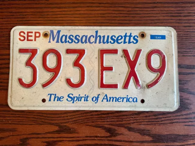 Massachusetts License Plate 393 EX9 Spirit of America MA USA Authentic September