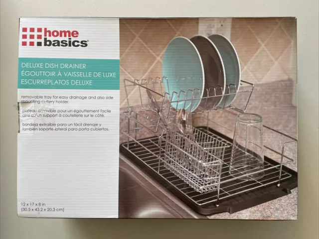 Home Basics NEW 2-Tier 2 Level Large Black Deluxe Dish Drainer - DD30466