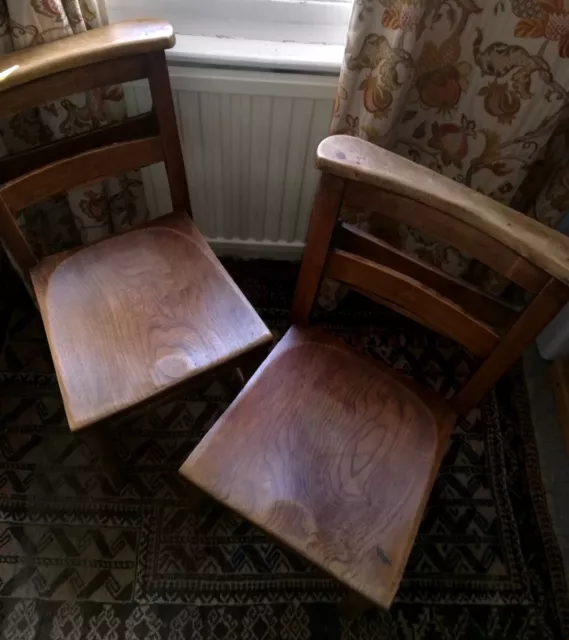 Antique Elm Chapel Church Chair With Bible Back And Hassock Cushion Holder