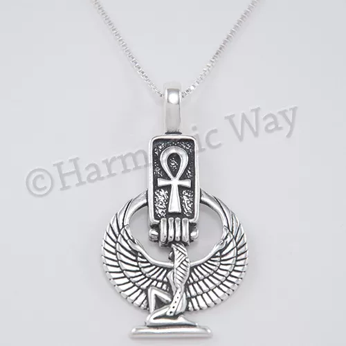 ISIS Necklace GODDESS Pendant WINGED Ankh Egyptian Sterling Silver 18" chain 925