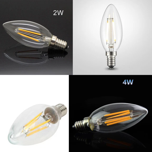 1/4/6 Pack C35 E14 2W 4W LED Bulb Candle SES Filament Light Bulb Lamp Warm White
