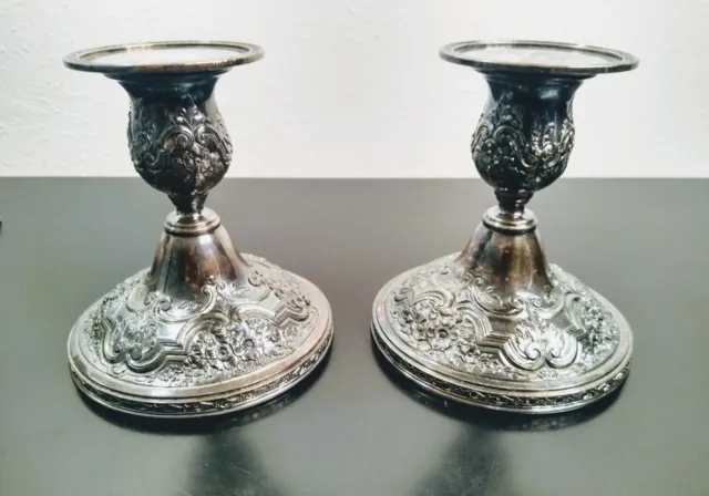 Antique Wilcox S.P. Co. Silver Plated Ornate Weighted Candlesticks
