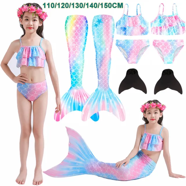 Kids Mermaid Tail Swim Costume Swimming Costumes Swimmable Bikini Set Swimsuit