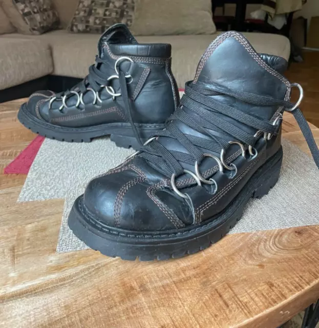 BLACK VINTAGE GBX Men s boots with metal rings size US9 UK 8 EUR43 lace up 59.99 PicClick