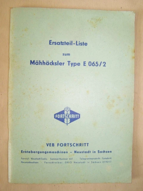 Old Spare Parts List for Forage Type E 065/2