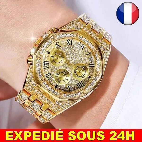 ✅ Orologio da donna con diamanti, bracciale al quarzo con strass dorati,...