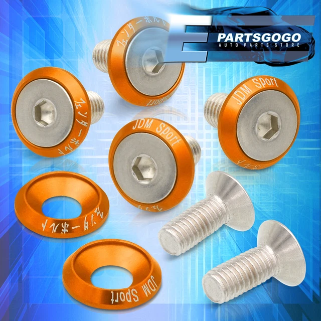 M8 6PCS JDM Aluminum License Fender Bumper Engine Dress Up Bolt Washers Kit Gold