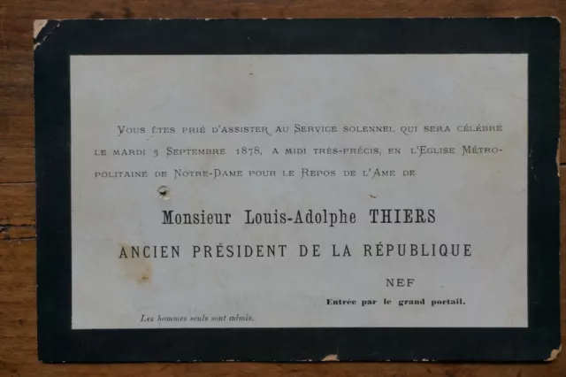 Thiers Louis-Adolphe-Faire-Part De Deces-Celebration De La Sepulture-3/9/1878