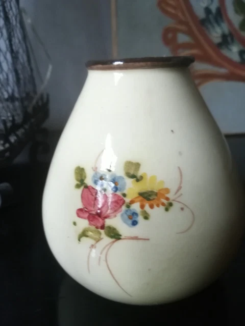 Vase Céramique Vintage - Décor Floral Coloré, Style Art Déco, Fait Main
