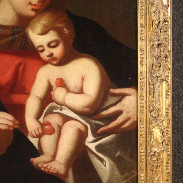 Antica Sacra Famiglia Madonna Bambino XVIII secolo quadro olio tela dipinto 700 3