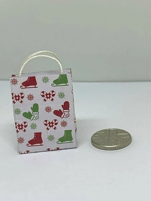 Handmade 12th Scale Dolls House Miniature Accessory Christmas Pattern Gift Bag 1