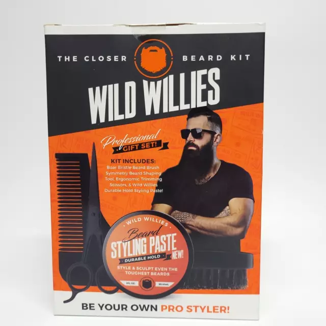 Kit de barba profesional Wild Willies The Closer con cepillo, tijeras, bálsamo