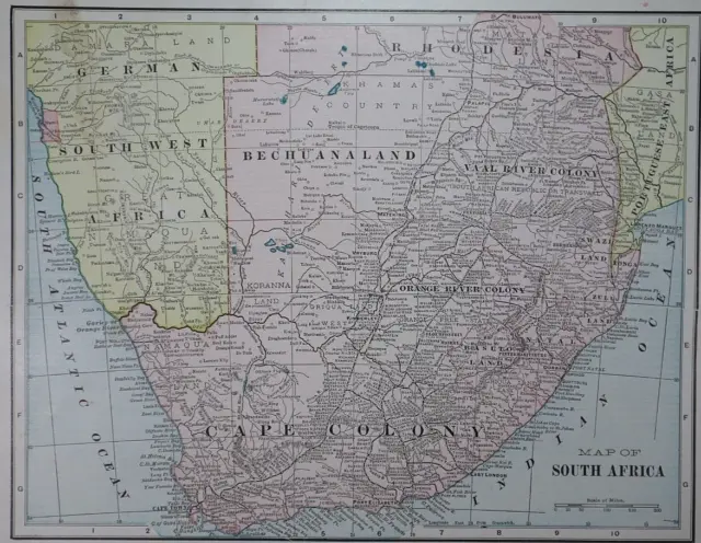 Old 1902 Cram's Atlas Map ~ CAPE COLONY / SOUTH AFRICA ~ (11x14)  ~Free S&H #661