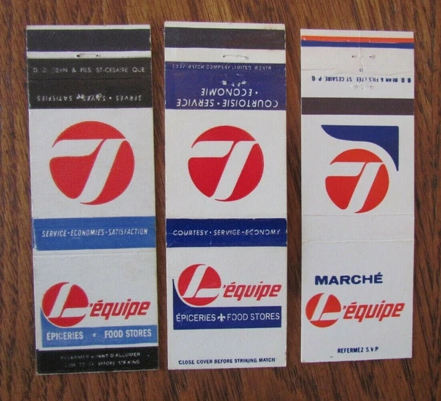 L'équipe Supermarkets (Montreal, Quebec) (Lot Of 3 Matchbook Matchcovers) -F9