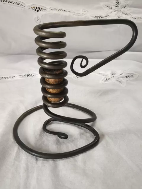 Hand Wrought Iron Adjustable Spiral Courting Taper Candlestick Arts & Crafts Vtg