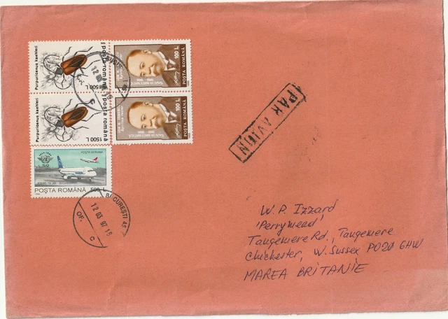 1997 Romania oversize cover sent from Bucuresti to Chichester England