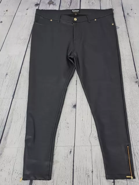 Pantaloni da donna neri in finta pelle slim gambe taglia 14 (JQ21)