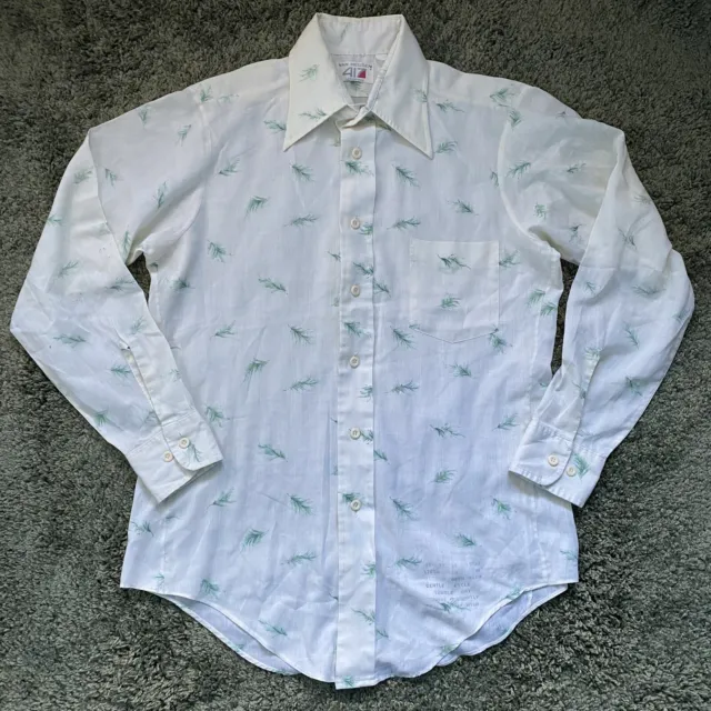 Vintage Van Heusen 417 Vanopress Floral Leaf Pattern Disco 70s Shirt