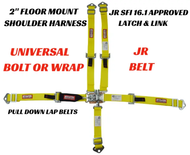 Racerdirect Yellow Universal 5 Pt 2"Racing Harness Latch Floor Mount Sfi 16.1