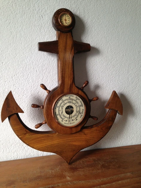 Ancien Baromètre Thermomètre – Forme Ancre, Blason Ville De Nice Avec Oiseau