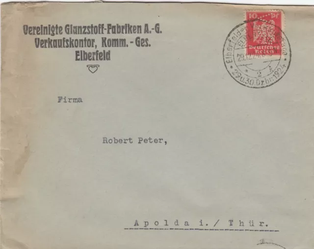 ELBERFELD, Briefumschlag 1924, Vereinigte Glanzstoff-Fabriken AG Verkaufskontor