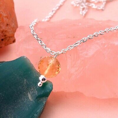 925 Sterling Silver Chain 16" Necklace Tiny Elite Women Citrine 9.55ct A8-0394/1