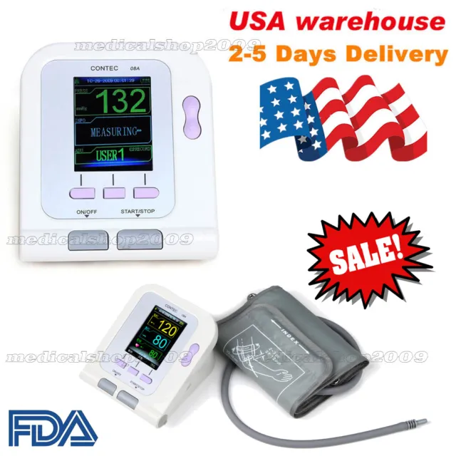 FDA CONTEC08A Digital Color LCD Blood Pressure Monitor NIBP PC Software,US SHIP