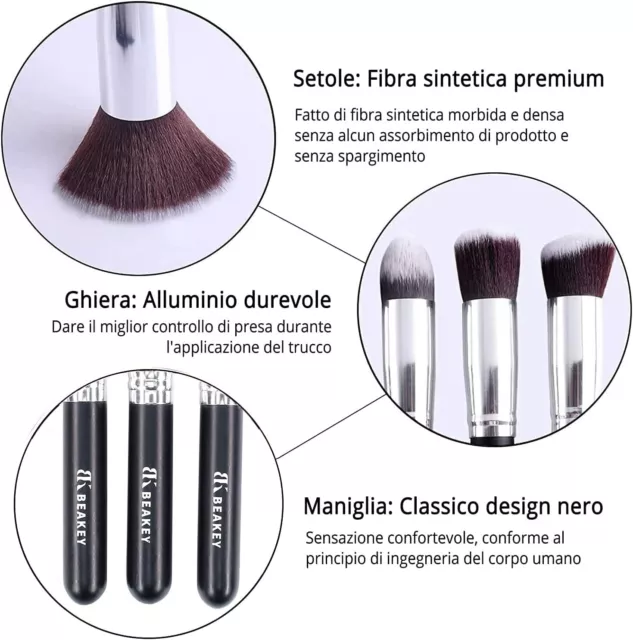 Pennelli Make up BEAKEY Premium Synthetic Set Di Pennello Da Trucco Fondazione C 3