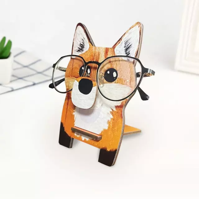 FOX Corgi Glasses Stand Christmas Gift Cute Pet Wooden For Desktop P9C3