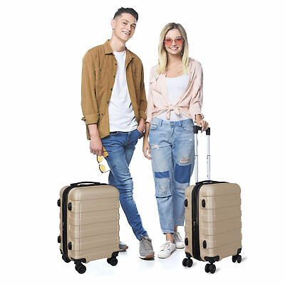 21"Champagne Carry On Luggage Trolley Bag Expandable Hardside Spinner W/4 Wheels