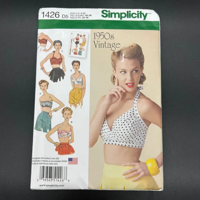 Simplicity 1426/11822 1950's Vintage Bra Tops Reissue Pattern, 5 Variations  4-12